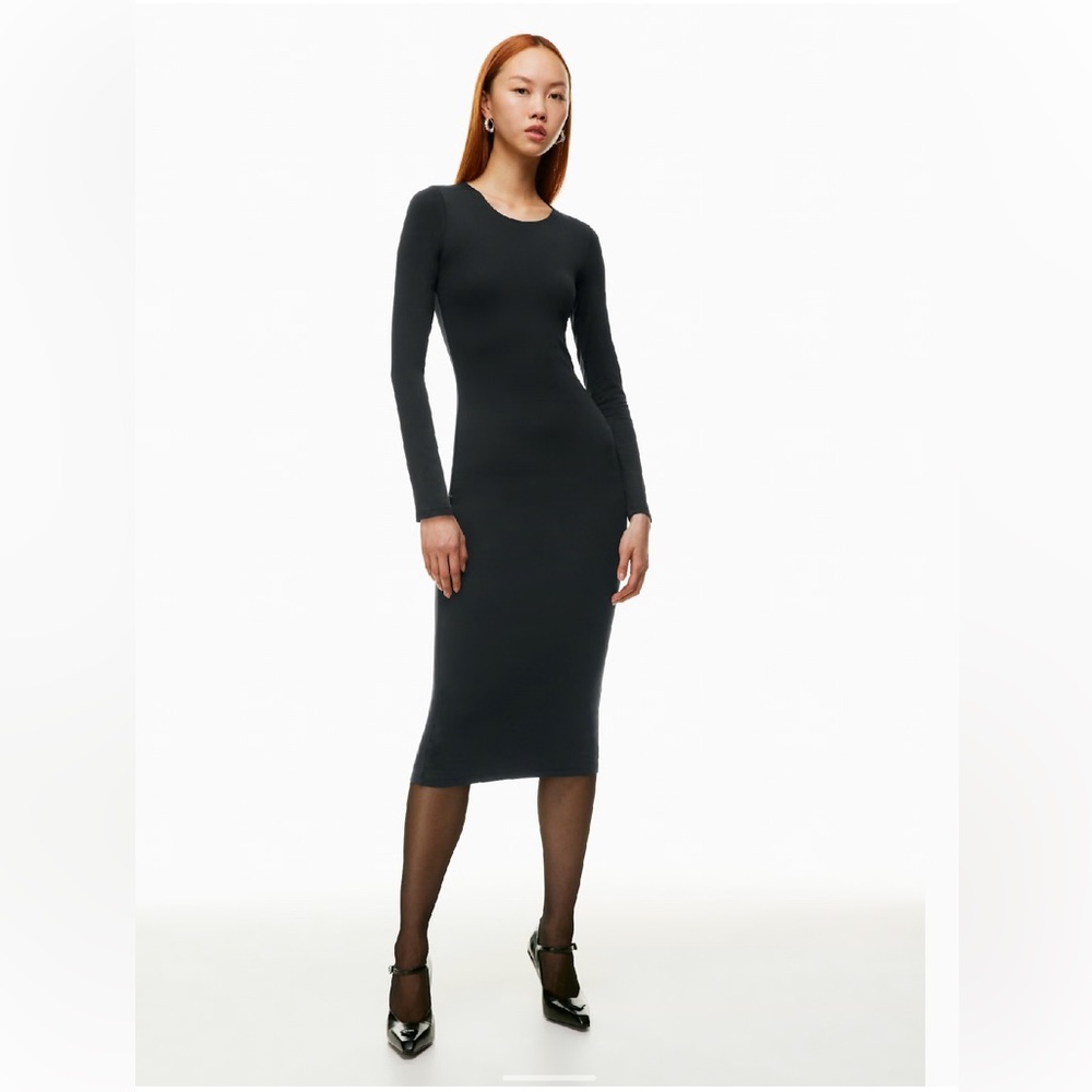 *Brown* Babaton Contour Crew Longsleeve Midi Dress in Rich Mocha Brown